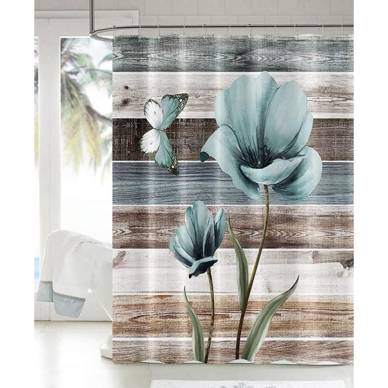 Shower Curtain, Farmhouse Shower Curtains for Bathroom, Rustic Shower Curtain Set Shower Curtains, Teal Floral Bathroom Shower Curtain Sets, Waterproof Bathroom Curtain Bathroom Decor 72