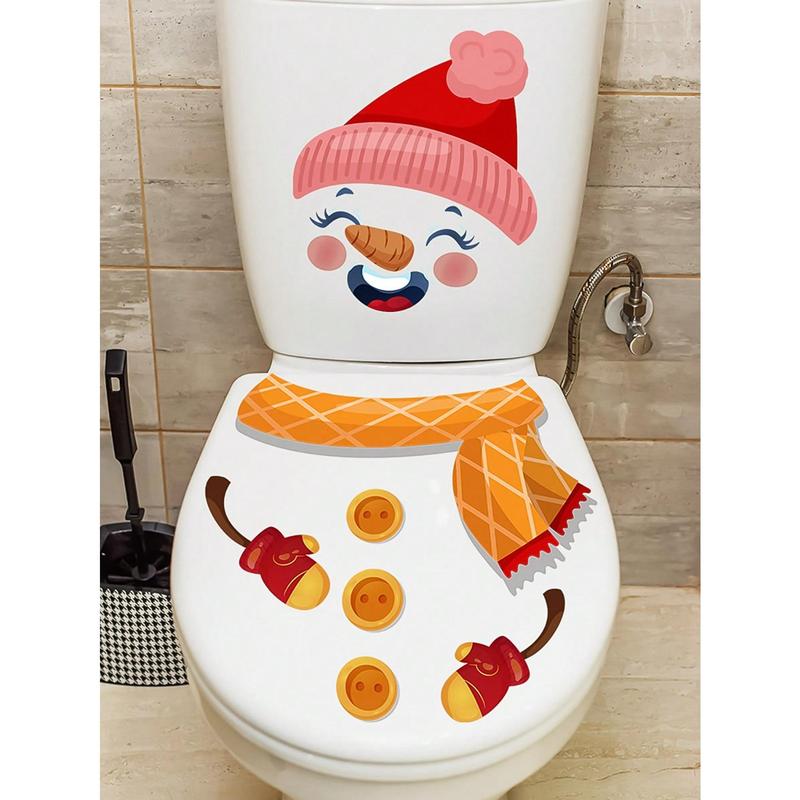 1pc Christmas Decoration Toilet Cover Sticker With Christmas Snowman Pattern Self-Adhesive Sticker, Waterproof And Removable PVC Decoration Toilet Cover Sticker