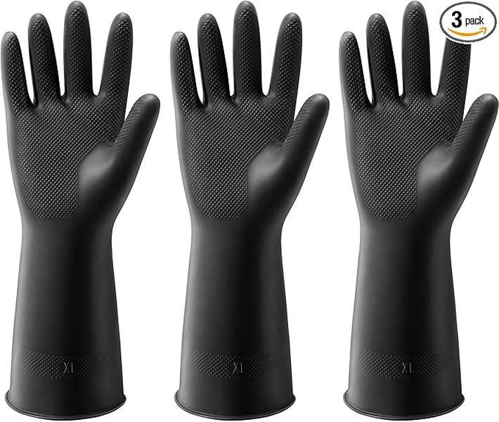 ThxToms Dishwashing Gloves, 3 Pairs Reusable Latex Cleaning Gloves for Housework, Kitchen, Bathroom, Extra Large, Black