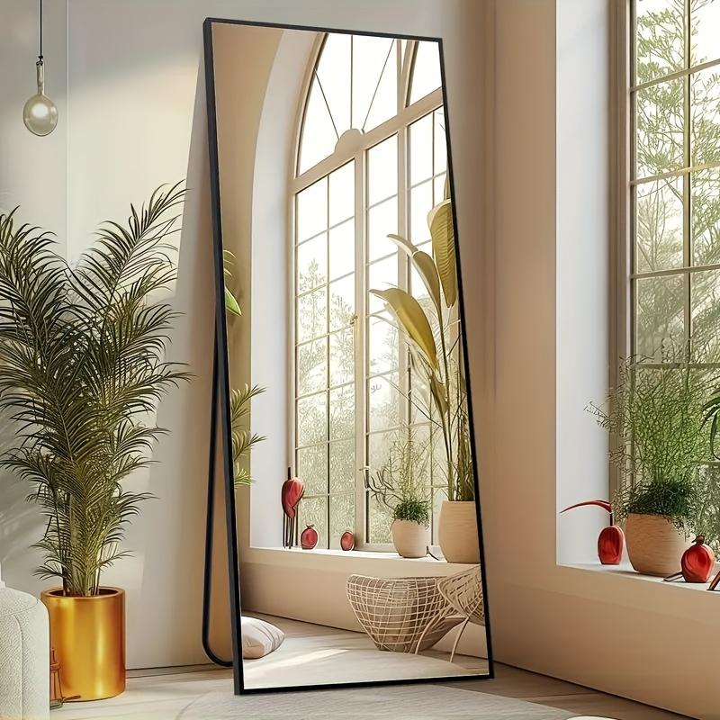 Arched Full Length Mirror, Full Body Mirror with Stand, Hanging or Leaning for Wall, Aluminum Alloy Thin Frame Floor Standing mirror