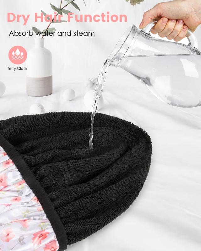 Terry Lined Shower Cap for Women Long Thick Hair, Triple Layer, Reusable, Waterproof