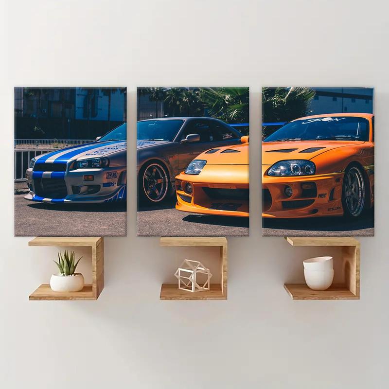 Car Patterned Canvas Painting with Wooden Frame, 3 Counts set Modern Art Wall Decor, Wall Art for Home Living Room Bedroom Office, Room Decor, Christmas 2024 Ornament, Christmas Gift Ideas, Stocking Stuffers