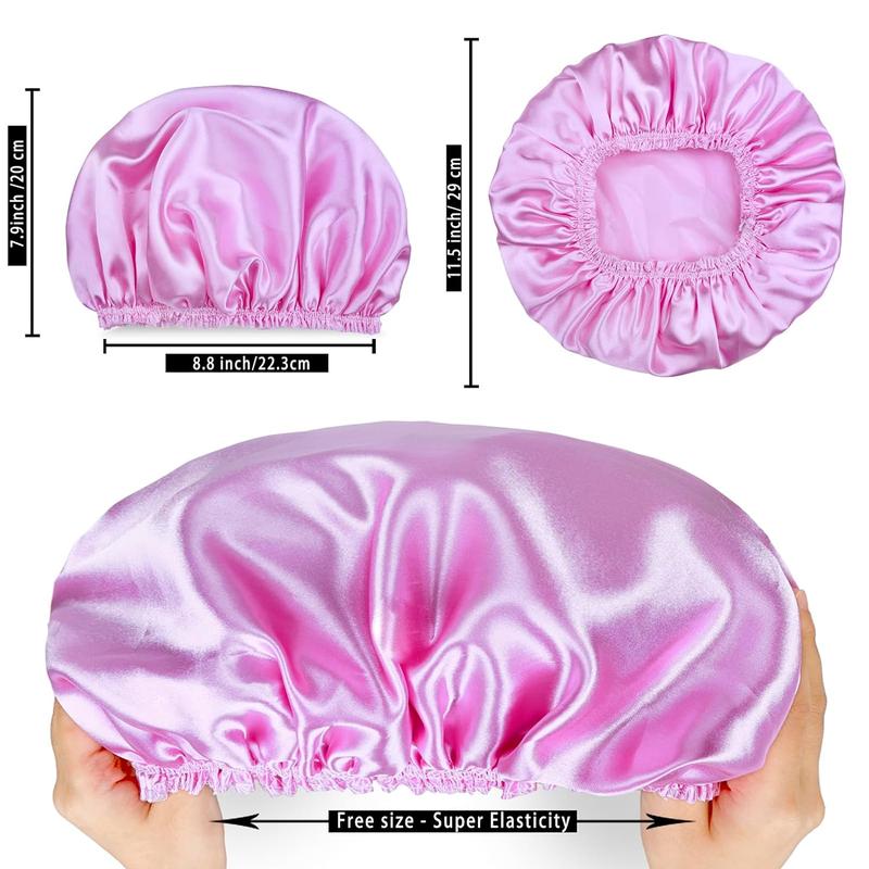 Shower Caps for Women, 4 count Elastic and Reusable Bath Caps, Double Waterproof Layers Shower Cap, Bathing Shower Caps, Environmental Protection Hair Bath Hat - Solid Color