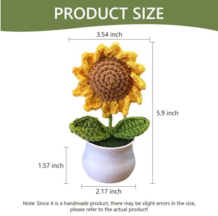 Crochet Sunflower Potted Plant Handmade Artificial Flowers Mini Sunflower Potted Plant Decoration Suitable for Car Dashboard Office