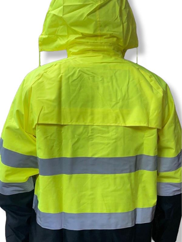 FX SAFETY Class 3 yellow Rain Suit   Includes Jacket with hood and Rain  Pants High Visibility Reflective Black Bottom