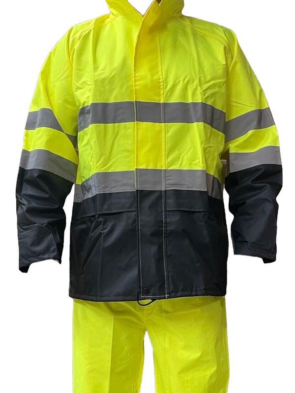 FX SAFETY Class 3 yellow Rain Suit   Includes Jacket with hood and Rain  Pants High Visibility Reflective Black Bottom