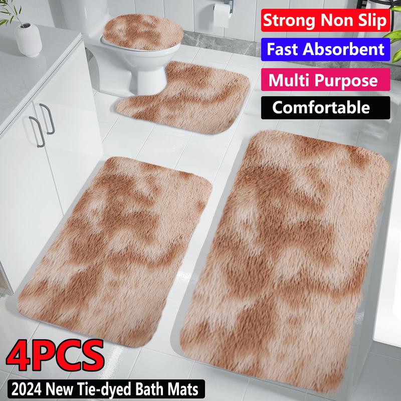 4 PCS Velvet Fleece Bath Mats Set, Multi Purpose Mixed Colors Bath Mats Set, Universal Soft Comfortable Bathroom Rugs, Fast Absorbent,Non-Slip Thick, Machine Washable, Perfect for Fall Decor, Bedroom, Tub, Toilet Floor, Shower Room