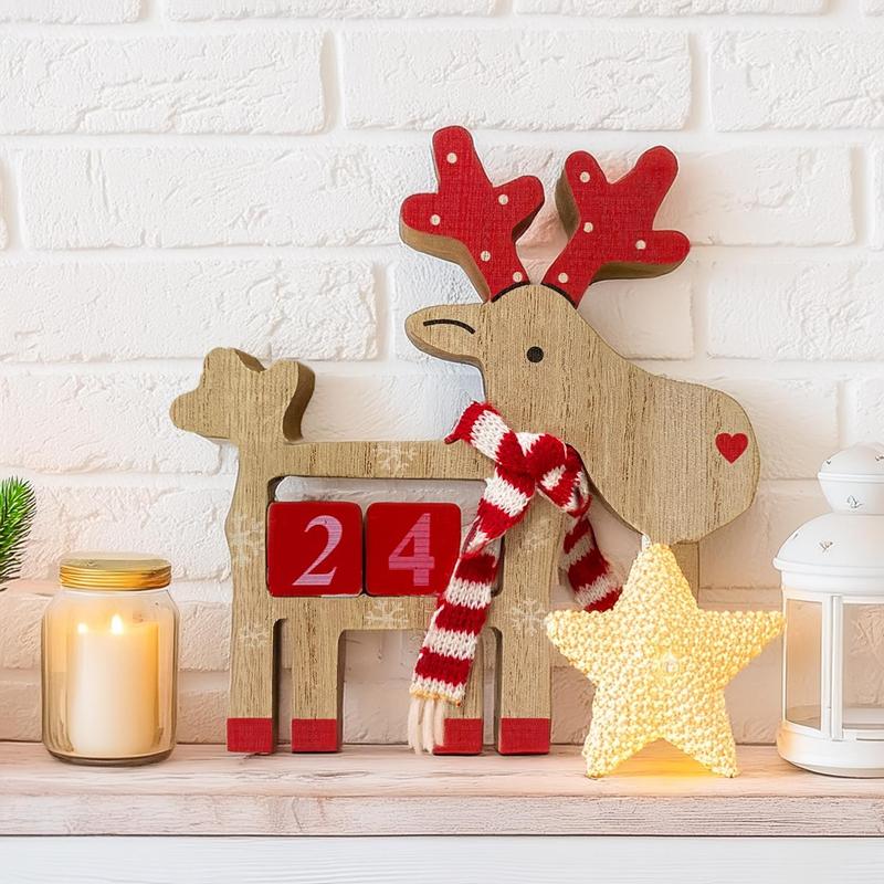 Wooden Reindeer Design Countdown Calendar, 1 Set Creative Desktop Decoration, Home Decor for Living Room Bedroom, Festive & Party Supplies