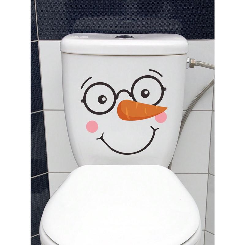 1pc Christmas Decoration Toilet Cover Sticker With Christmas Snowman Pattern Self-Adhesive Sticker, Waterproof And Removable PVC Decoration Toilet Cover Sticker