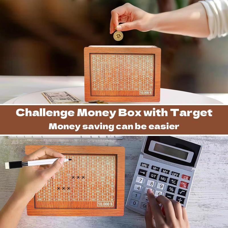 Cash Money Saving Box, Wooden Cash Saving Box, Wooden Money Box with Money Target and Numbers, Savings Challenges Money Box with Counter, Cash Savings Box, Cash Saver Box, Piggy Bank for Savings Goal