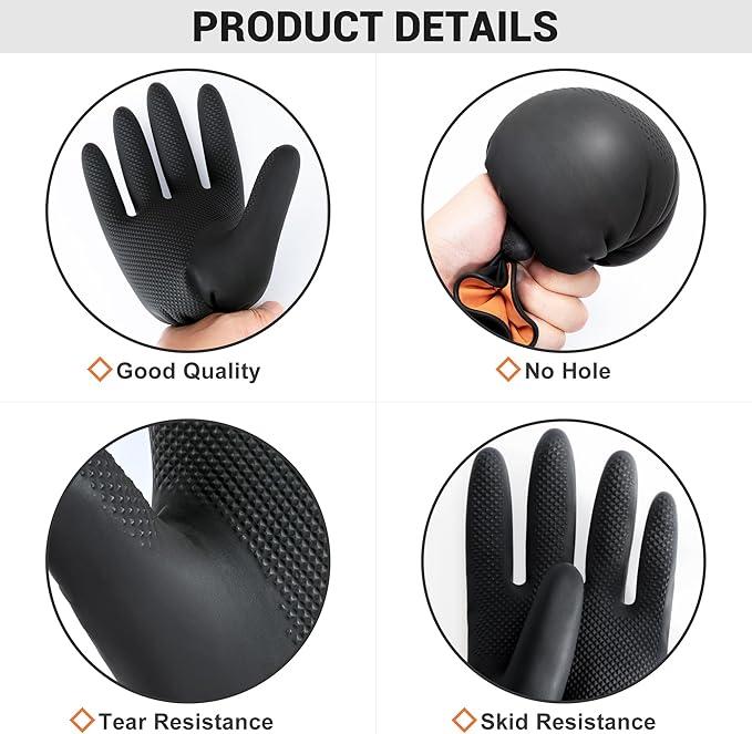 ThxToms Dishwashing Gloves, 3 Pairs Reusable Latex Cleaning Gloves for Housework, Kitchen, Bathroom, Extra Large, Black