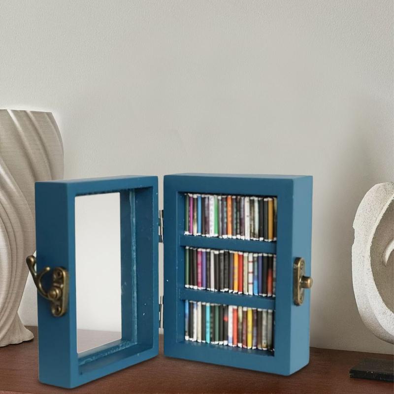 Creative Anxiety Bookshelf Ornament Mini Bookshelf Dollhouse Bookshelf with 60pcs Mini Books, Wooden Display Miniature Bookshelf Decor Shake Away Your Anxiety, Home Decoration for Book Lovers Unique Anxiety-Relief Christmas and Valentine's Day Gifts