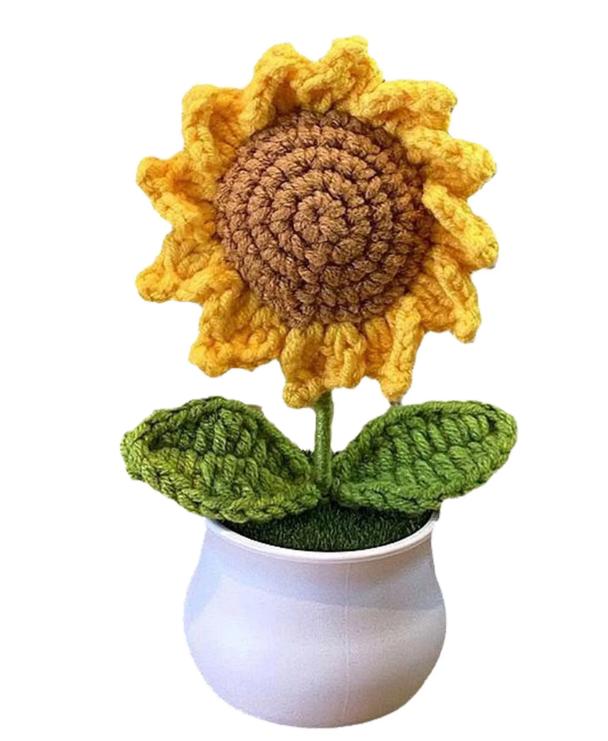 Crochet Sunflower Potted Plant Handmade Artificial Flowers Mini Sunflower Potted Plant Decoration Suitable for Car Dashboard Office