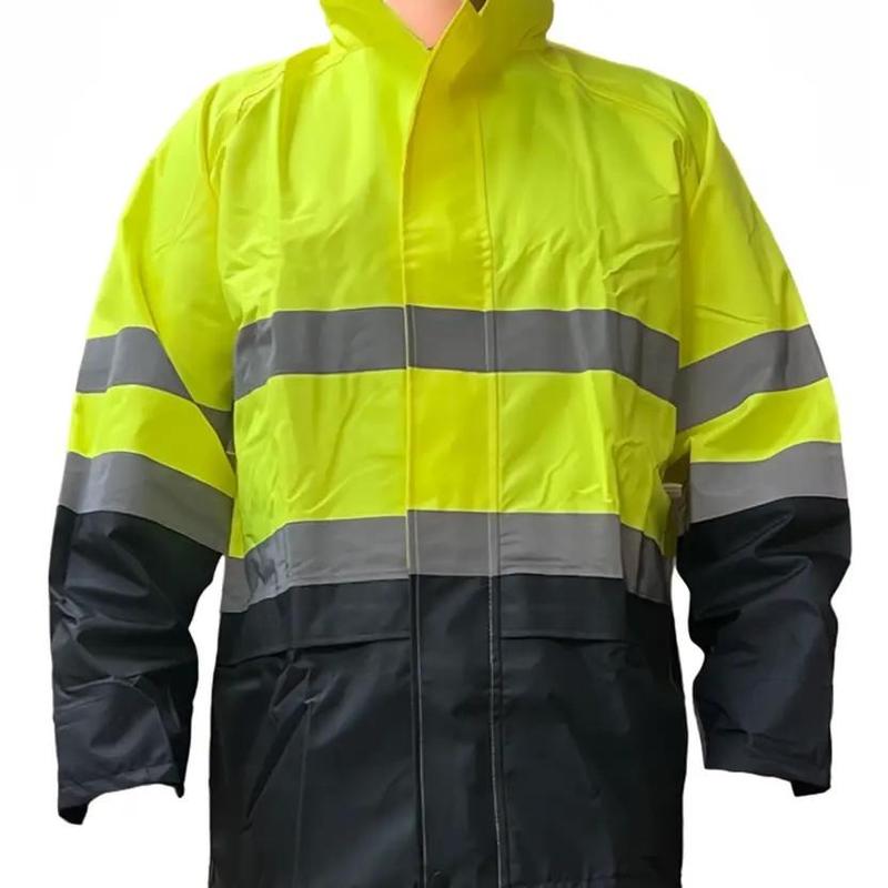 FX SAFETY Class 3 yellow Rain Suit   Includes Jacket with hood and Rain  Pants High Visibility Reflective Black Bottom