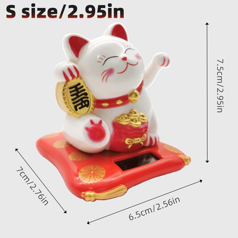 Lucky Cat Waving Arm Set, Vivid and Lovely Chinese Cat, Solar Fortune Cat Statue Decorations for Decorating Front Desk, Car, Business Openings, 2.95IN, White, 1PCS