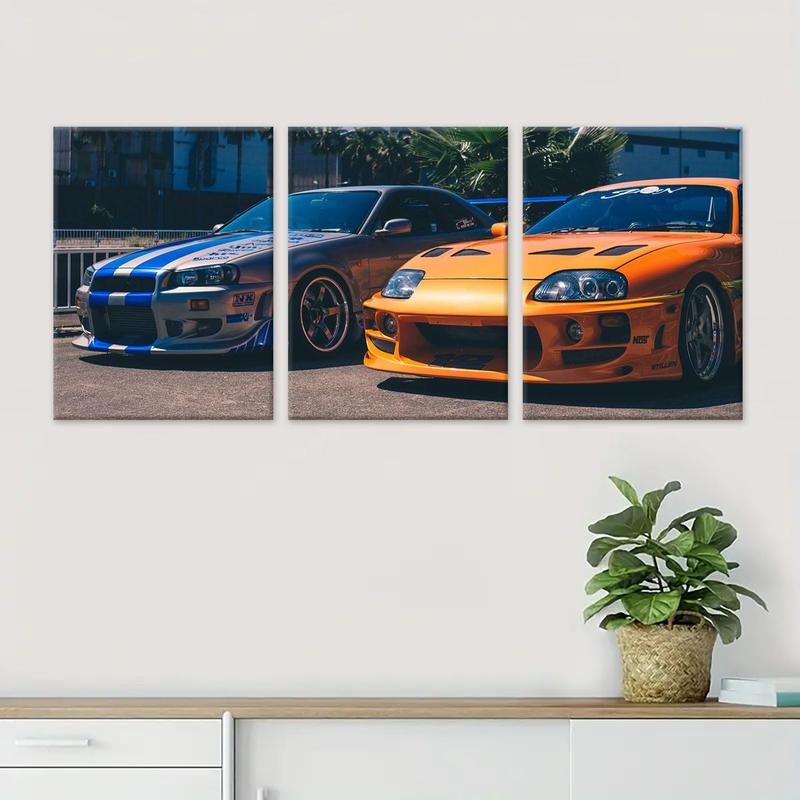 Car Patterned Canvas Painting with Wooden Frame, 3 Counts set Modern Art Wall Decor, Wall Art for Home Living Room Bedroom Office, Room Decor, Christmas 2024 Ornament, Christmas Gift Ideas, Stocking Stuffers