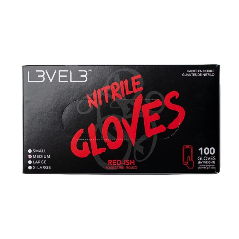 L3VEL3 Professional Nitrile Gloves 100 Pack - Red-Ish