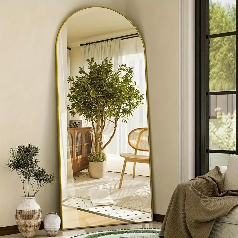 Arched Full Length Mirror, Full Body Mirror with Stand, Hanging or Leaning for Wall, Aluminum Alloy Thin Frame Floor Standing mirror