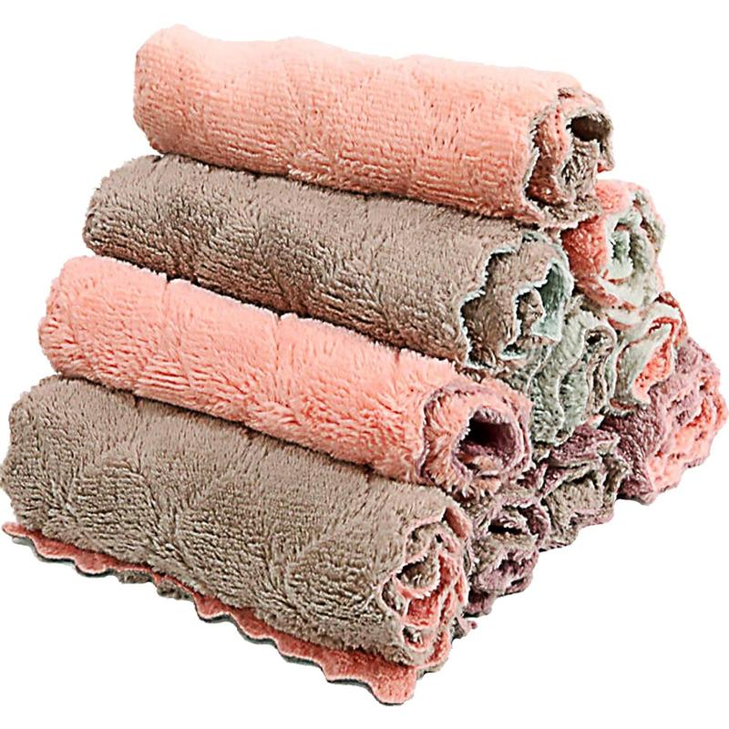 Microfiber Kitchen Washcloths, Super Absorbent Coral Velvet Dishtowels, Premium Table Cleaning Cloths, Non-Stick Oil Quick Dry Dish Towels, Soft Tea Towels, 10 Pack SAOYOAS