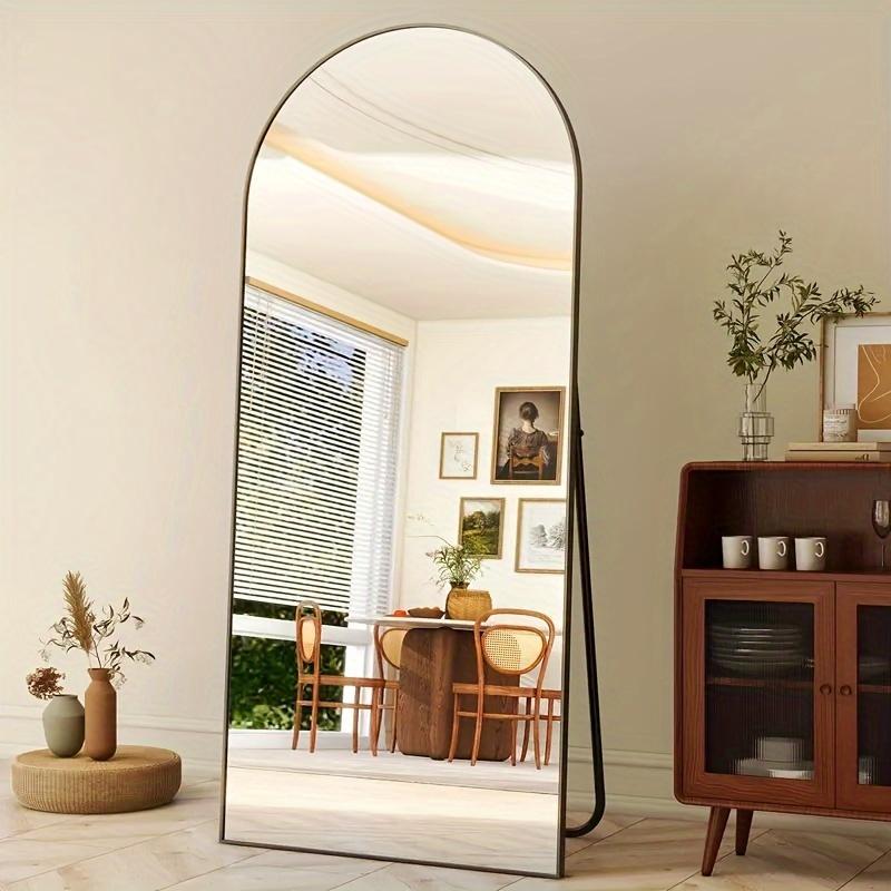 Arched Full Length Mirror, Full Body Mirror with Stand, Hanging or Leaning for Wall, Aluminum Alloy Thin Frame Floor Standing mirror