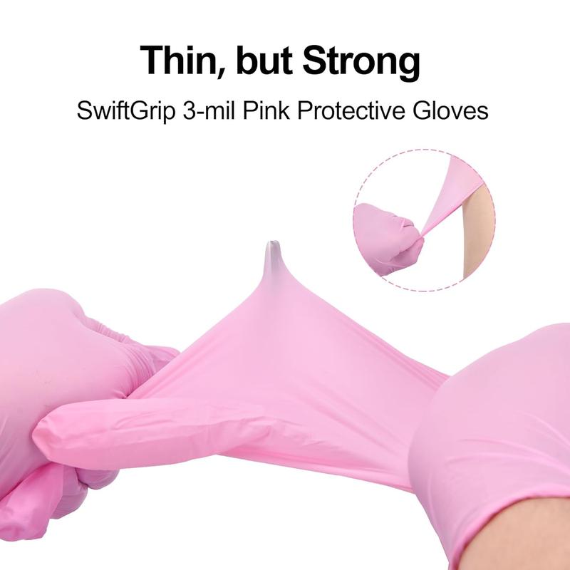 Pink Disposable Gloves, 3-mil,   Gloves Disposable Latex Free, Gloves for Cleaning & Esthetician, Pink Rubber Gloves, Pink Cleaning Gloves, , 100-ct Box (Medium)