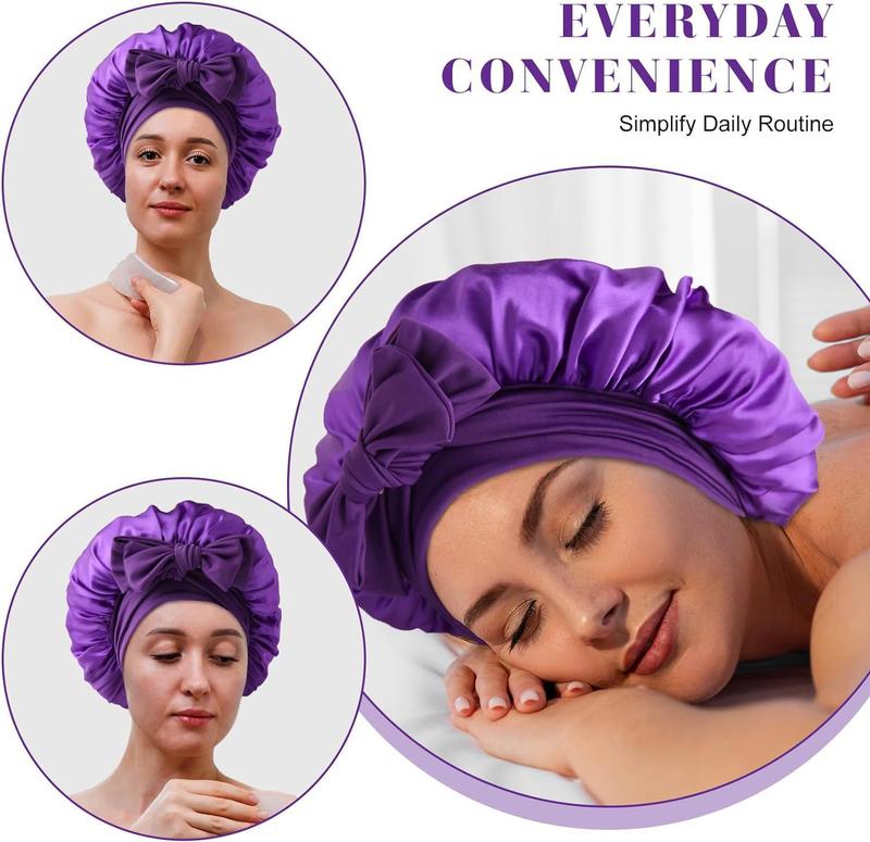 Satin Bonnet for Sleep with Tie Women Hair Care Grace Eeyae Silk Bonnet Black Reusable Cap for Shower sleeping