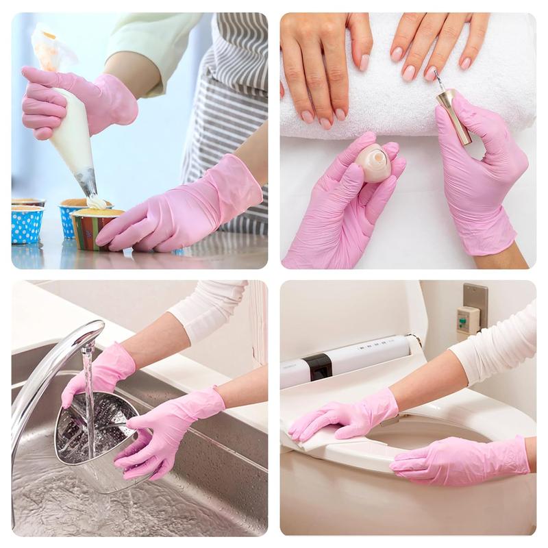 Pink Disposable Gloves, 3-mil,   Gloves Disposable Latex Free, Gloves for Cleaning & Esthetician, Pink Rubber Gloves, Pink Cleaning Gloves, , 100-ct Box (Medium)