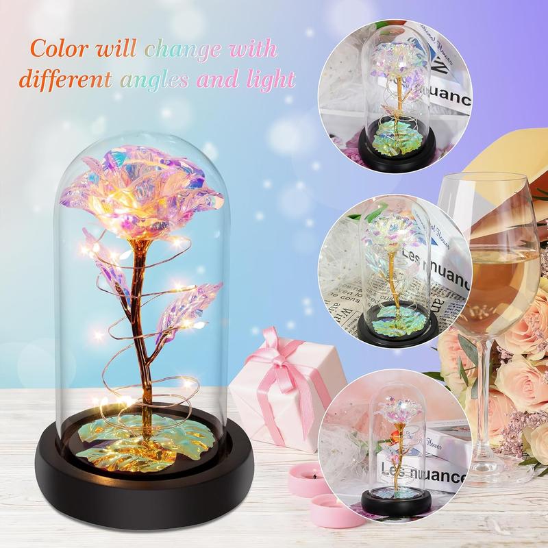 Birthday Gifts for Women,Christmas Rose Gifts for Women,Womens Glass Rose Gifts,Light Up Rose  in Glass Dome,Colorful Rainbow Flower Rose Mom Gifts for Her,Wife,Thanksgiving,Anniversary