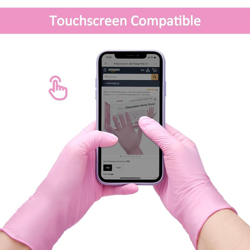 Pink Disposable Gloves, 3-mil,   Gloves Disposable Latex Free, Gloves for Cleaning & Esthetician, Pink Rubber Gloves, Pink Cleaning Gloves, , 100-ct Box (Medium)