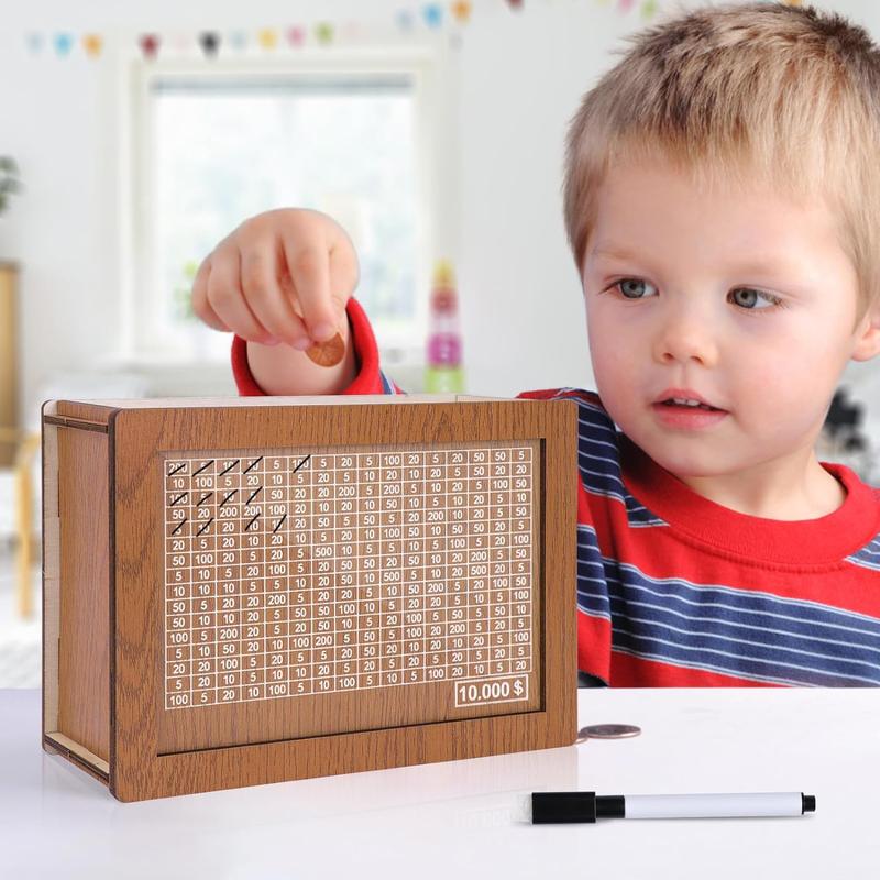 Cash Money Saving Box, Wooden Cash Saving Box, Wooden Money Box with Money Target and Numbers, Savings Challenges Money Box with Counter, Cash Savings Box, Cash Saver Box, Piggy Bank for Savings Goal