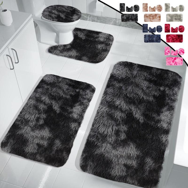 4 PCS Velvet Fleece Bath Mats Set, Multi Purpose Mixed Colors Bath Mats Set, Universal Soft Comfortable Bathroom Rugs, Fast Absorbent,Non-Slip Thick, Machine Washable, Perfect for Fall Decor, Bedroom, Tub, Toilet Floor, Shower Room