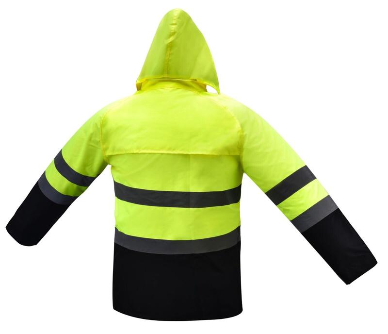 FX SAFETY Class 3 yellow Rain Suit   Includes Jacket with hood and Rain  Pants High Visibility Reflective Black Bottom