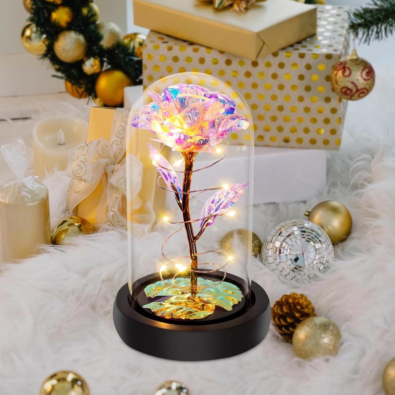 Birthday Gifts for Women,Christmas Rose Gifts for Women,Womens Glass Rose Gifts,Light Up Rose  in Glass Dome,Colorful Rainbow Flower Rose Mom Gifts for Her,Wife,Thanksgiving,Anniversary