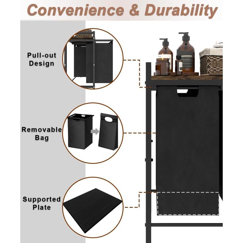 10 x 3 Gal Large Laundry Hamper with 3 Pull-Out & Removable Sorter Bags, Freestanding Clothes Basket Organizer for Clothing or Toys in Bathroom and Living Room, Rustic Brown and Black