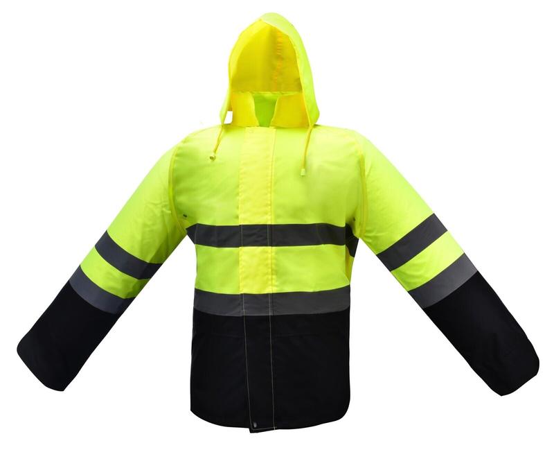 FX SAFETY Class 3 yellow Rain Suit   Includes Jacket with hood and Rain  Pants High Visibility Reflective Black Bottom