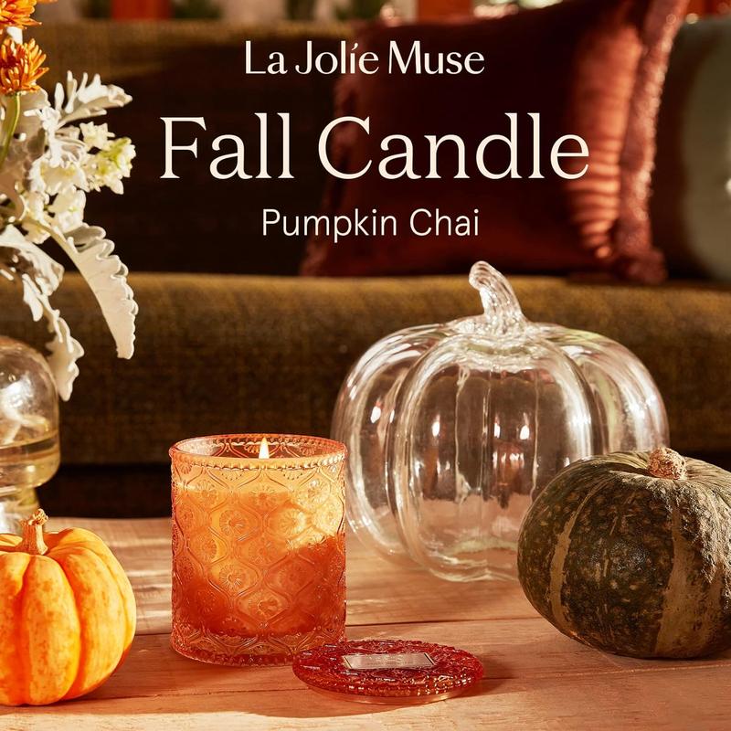 LA JOLIE MUSE Pumpkin Chai & Mahogany Apple Scented Candle - Fall Collection, Natural Soy, 50-Hour Burn, Perfect for Home & Gifts Decor Fragrance