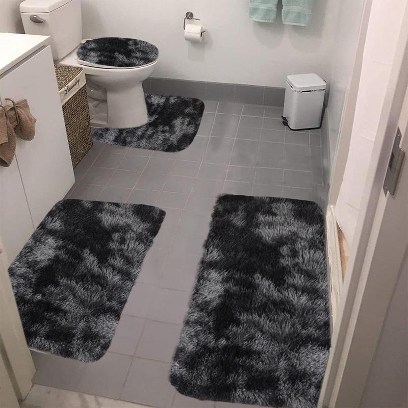 4 PCS Velvet Fleece Bath Mats Set, Multi Purpose Mixed Colors Bath Mats Set, Universal Soft Comfortable Bathroom Rugs, Fast Absorbent,Non-Slip Thick, Machine Washable, Perfect for Fall Decor, Bedroom, Tub, Toilet Floor, Shower Room