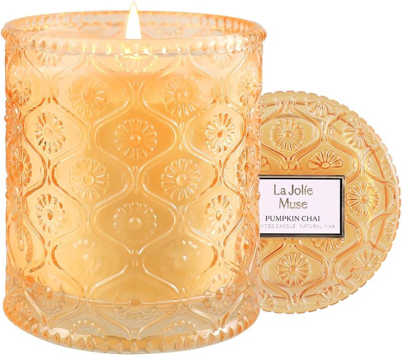 LA JOLIE MUSE Pumpkin Chai & Mahogany Apple Scented Candle - Fall Collection, Natural Soy, 50-Hour Burn, Perfect for Home & Gifts Decor Fragrance