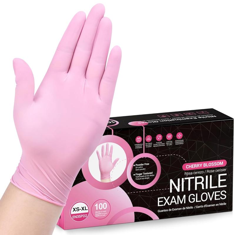 Pink Disposable Gloves, 3-mil,   Gloves Disposable Latex Free, Gloves for Cleaning & Esthetician, Pink Rubber Gloves, Pink Cleaning Gloves, , 100-ct Box (Medium)