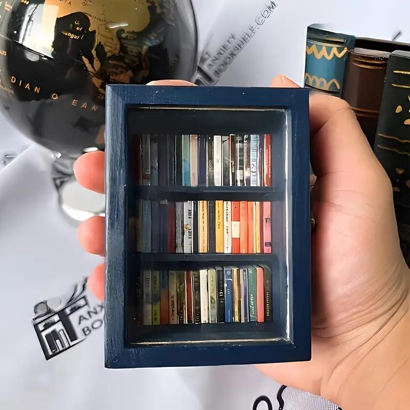 Creative Anxiety Bookshelf Ornament Mini Bookshelf Dollhouse Bookshelf with 60pcs Mini Books, Wooden Display Miniature Bookshelf Decor Shake Away Your Anxiety, Home Decoration for Book Lovers Unique Anxiety-Relief Christmas and Valentine's Day Gifts