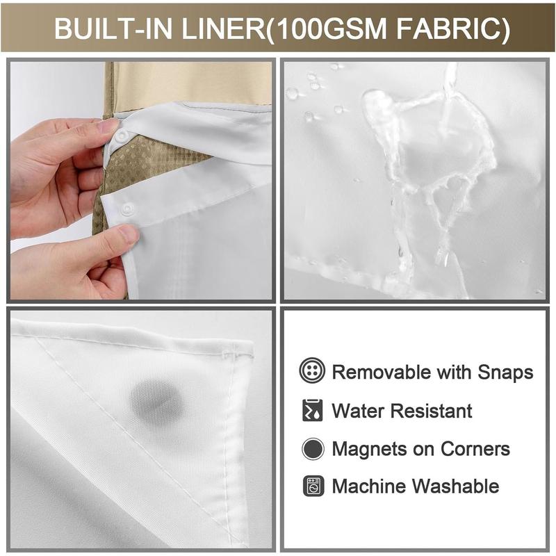 No Hook Shower Curtain with Snap in Liner Set Less Time Beige Waffle Shower Curtain for Bathroom 75