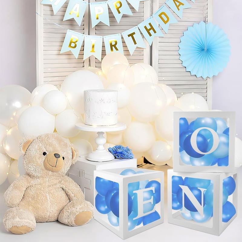 First Birthday Decorations for 1st Birthday Decorations, 3 Pcs One Balloon Boxes for First Birthday One Year Old Birthday Decorations Baby Clear Blocks Easter Party Decorations