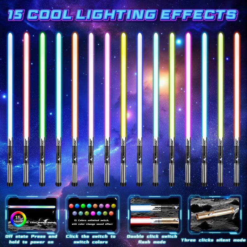 Rechargeable Light Saber, 15 Lighting Effects Color Changing Light Saber Toy with Sound, Ideal Gift for Cosplay, Party, Festival