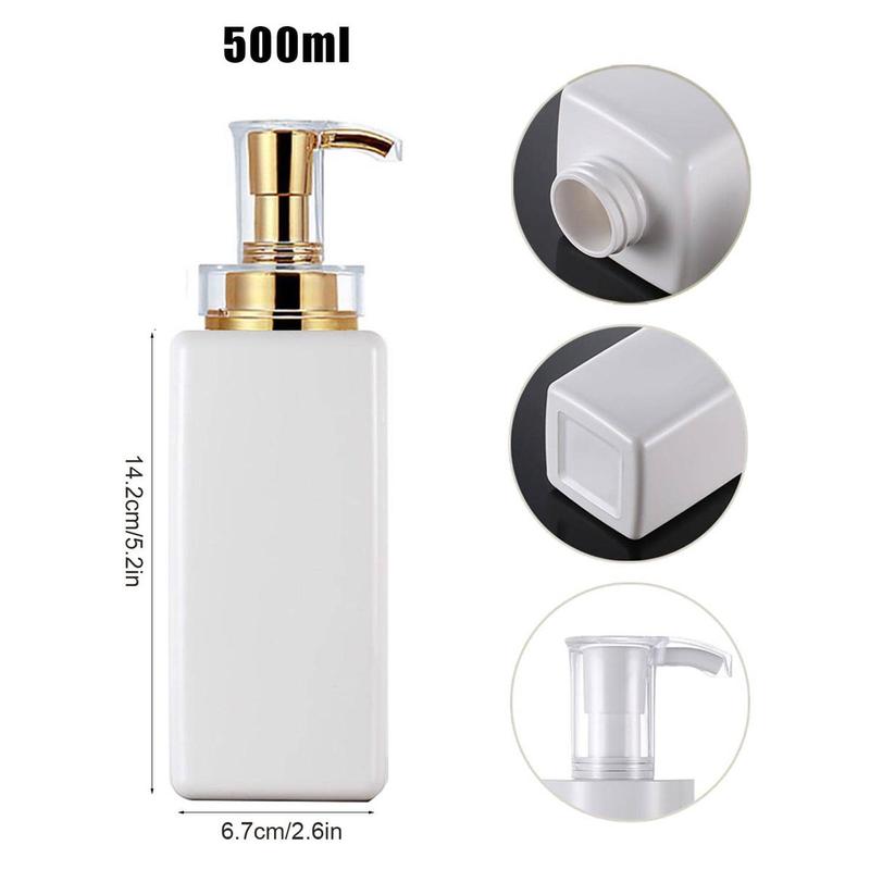 Chill Room Accessories, 3pcs Square 500ml Refillable Empty Pump Bottle, Press Soap Liquid Dispenser, Portable Lotion Shampoo Shower Gel Subpackage Container For Home Bathroom And Travel