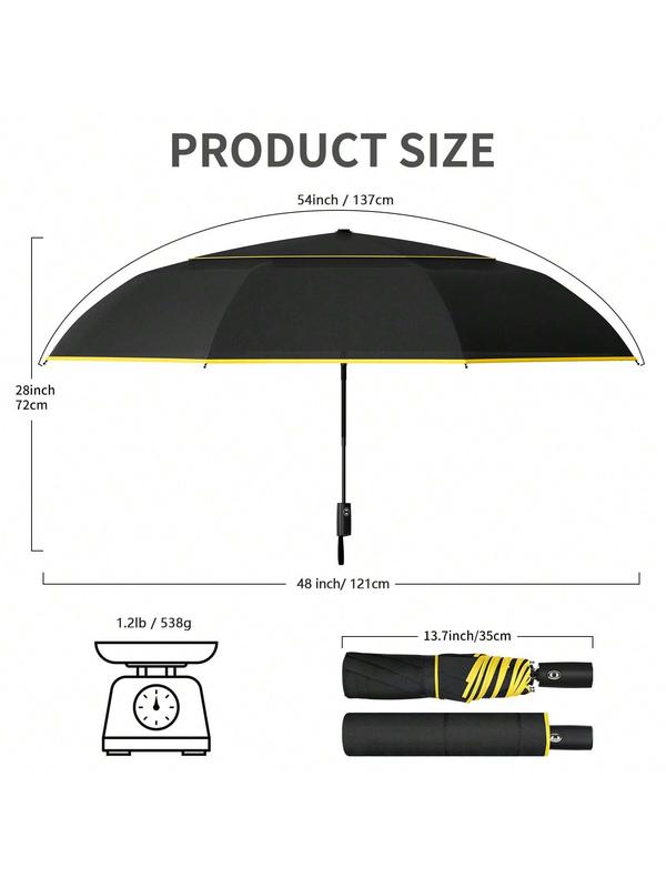 54 Inch Large Golf Umbrella For Rain, Automatic Oversize Windproof Double Canopy Vented Portable Folding Umbrella For Travel