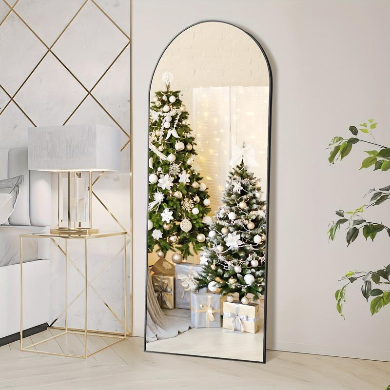 Arched Full Length Mirror, Full Body Mirror with Stand, Hanging or Leaning for Wall, Aluminum Alloy Thin Frame Floor Standing mirror