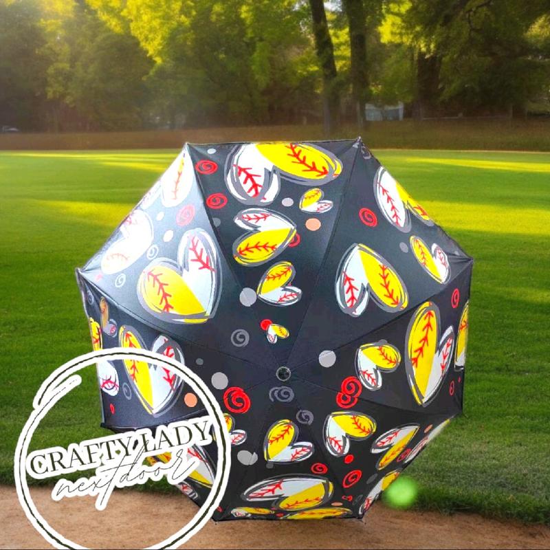 Half Softball Half Baseball Hearts Print Umbrella