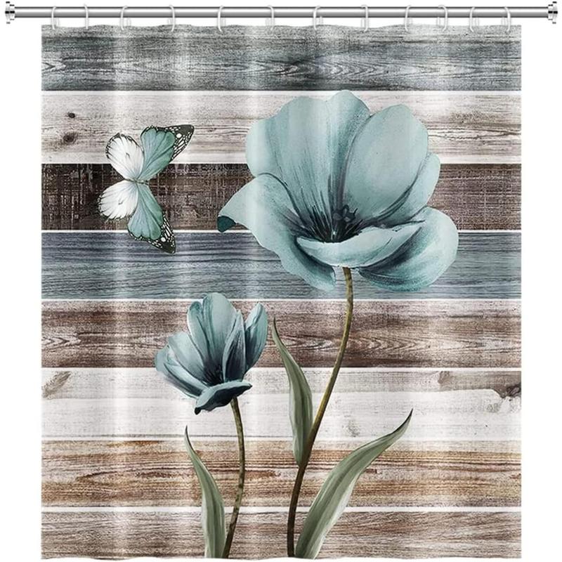 Shower Curtain, Farmhouse Shower Curtains for Bathroom, Rustic Shower Curtain Set Shower Curtains, Teal Floral Bathroom Shower Curtain Sets, Waterproof Bathroom Curtain Bathroom Decor 72