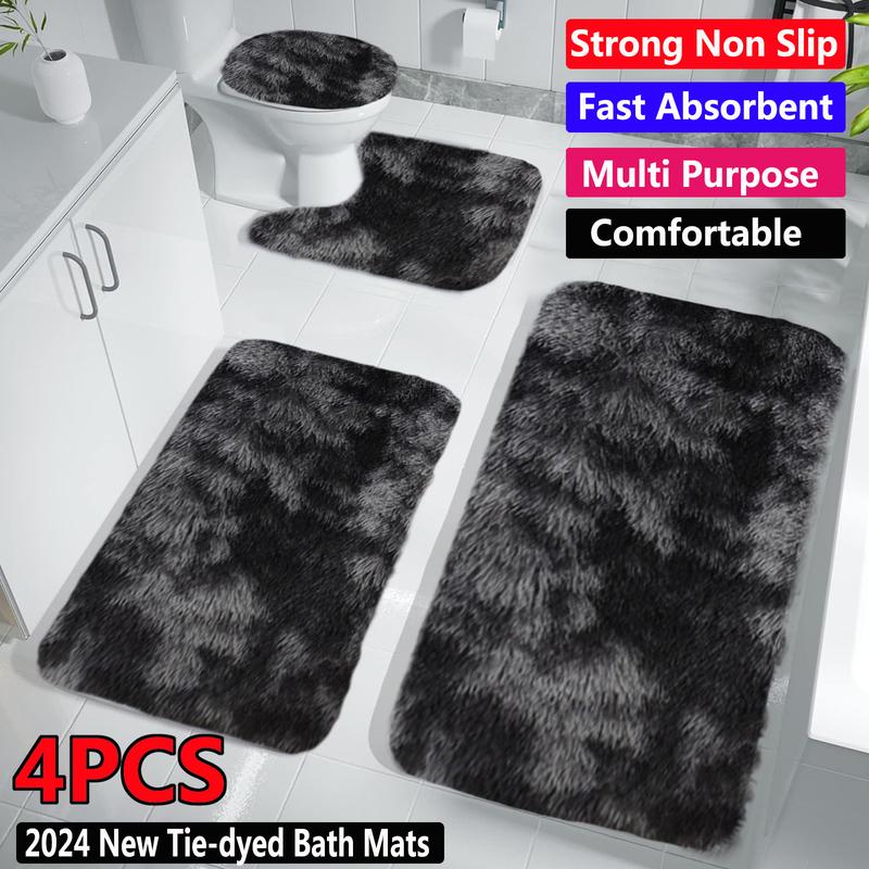 4 PCS Velvet Fleece Bath Mats Set, Multi Purpose Mixed Colors Bath Mats Set, Universal Soft Comfortable Bathroom Rugs, Fast Absorbent,Non-Slip Thick, Machine Washable, Perfect for Fall Decor, Bedroom, Tub, Toilet Floor, Shower Room