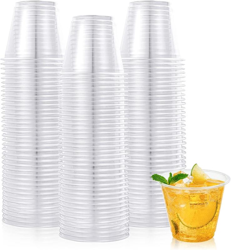 300 Pack 9 OZ Clear Plastic Cups, PET Crystal Clear Cups, 9 OZ Disposable Cold Drinking Plastic Cups, Perfect for Ice Coffee, Smoothie, Juice, and mixed beverage(No Lids)